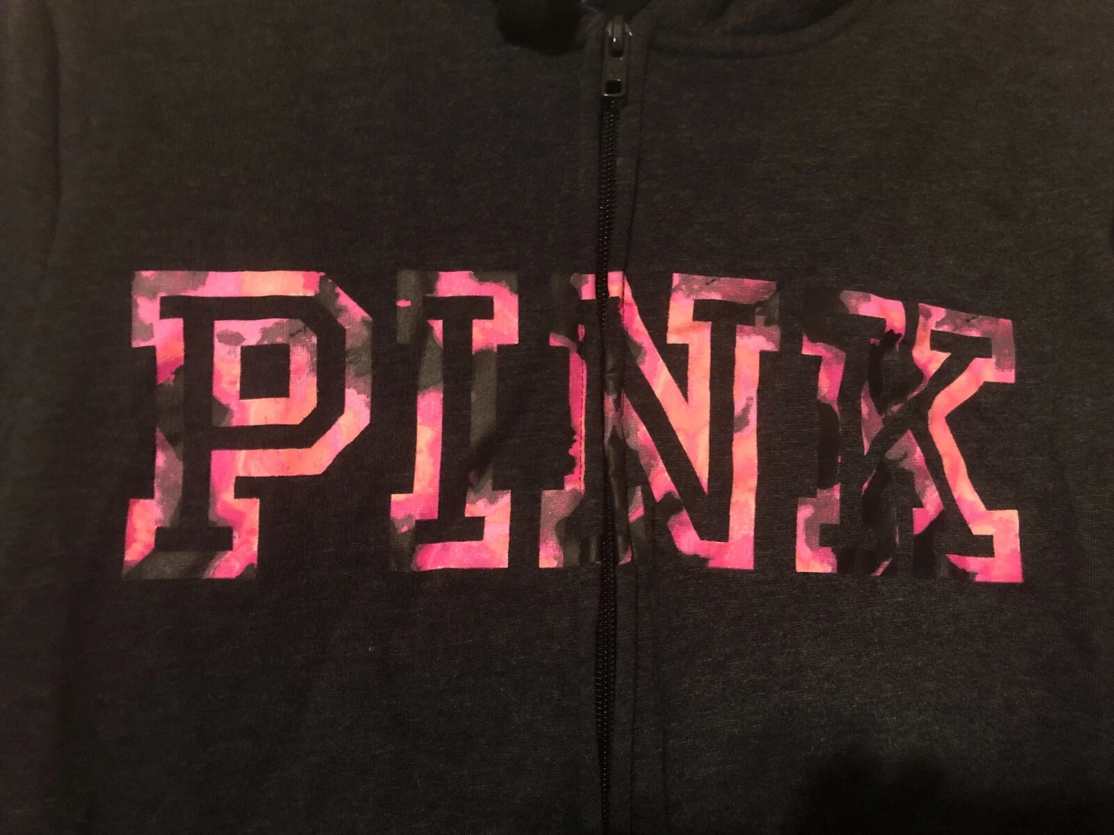 UNDERCOVER Felpa con cappuccio Victoria's Secret ROSA grigio tinta unita zip intera rosa logo tie dye M