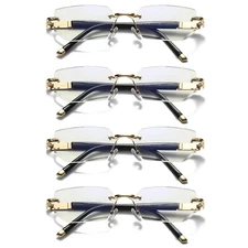 4PK Mens Diamond Shape Rimless Blue Light Blocking Reading Glasses Metal Readers