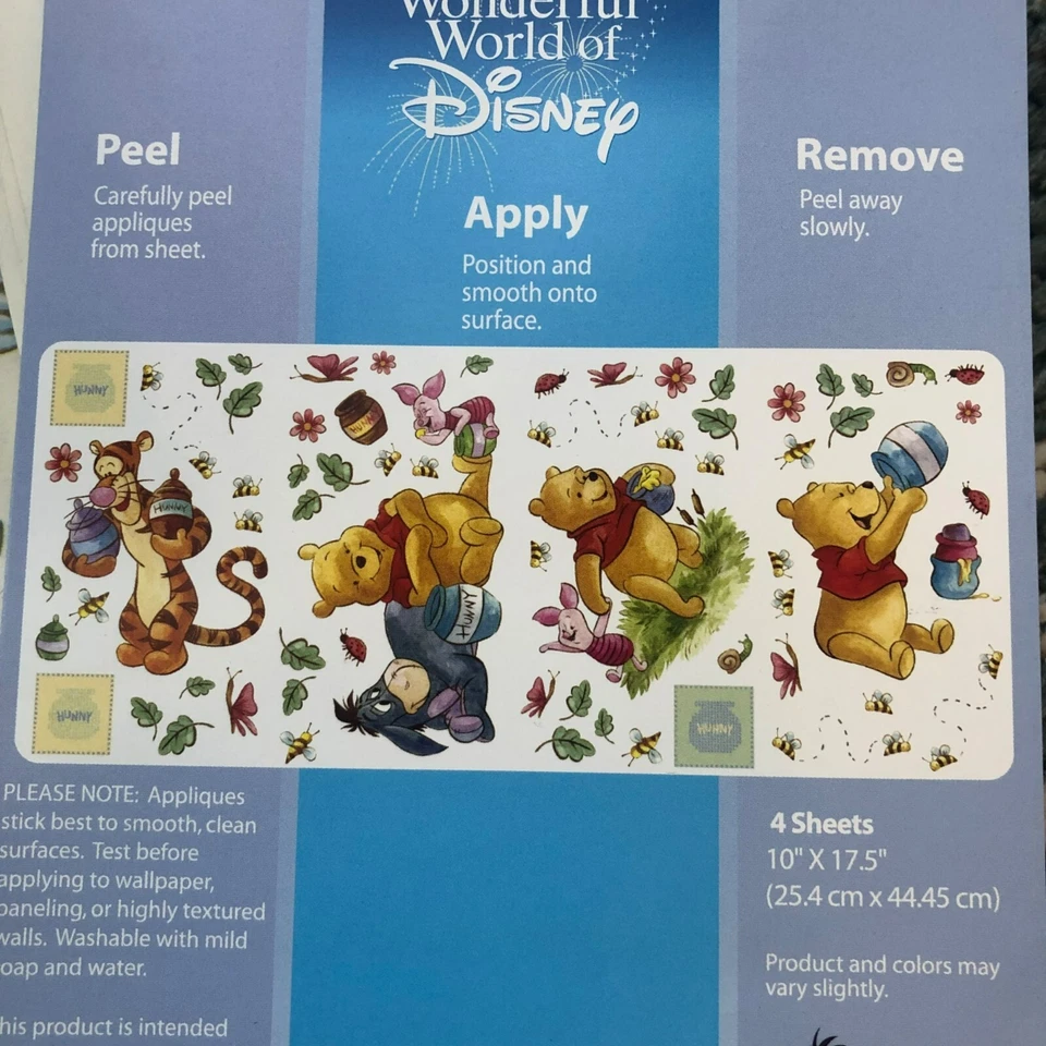 Winnie the Pooh самоклеящийся настенный арт пилинг и удаление 4 листов 10 x 17,5 дюйма - Изображение 3 из 4