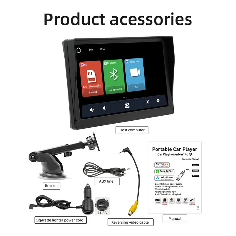 9英寸便携式触摸屏车载仪表板监视器立体声带无线CarPlay收音机套件 — 第 3/4 张图片