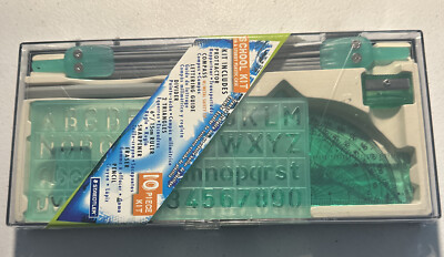 Staedtler 10 pc School Kit Protractor Compass Triangle Letter Guide Green