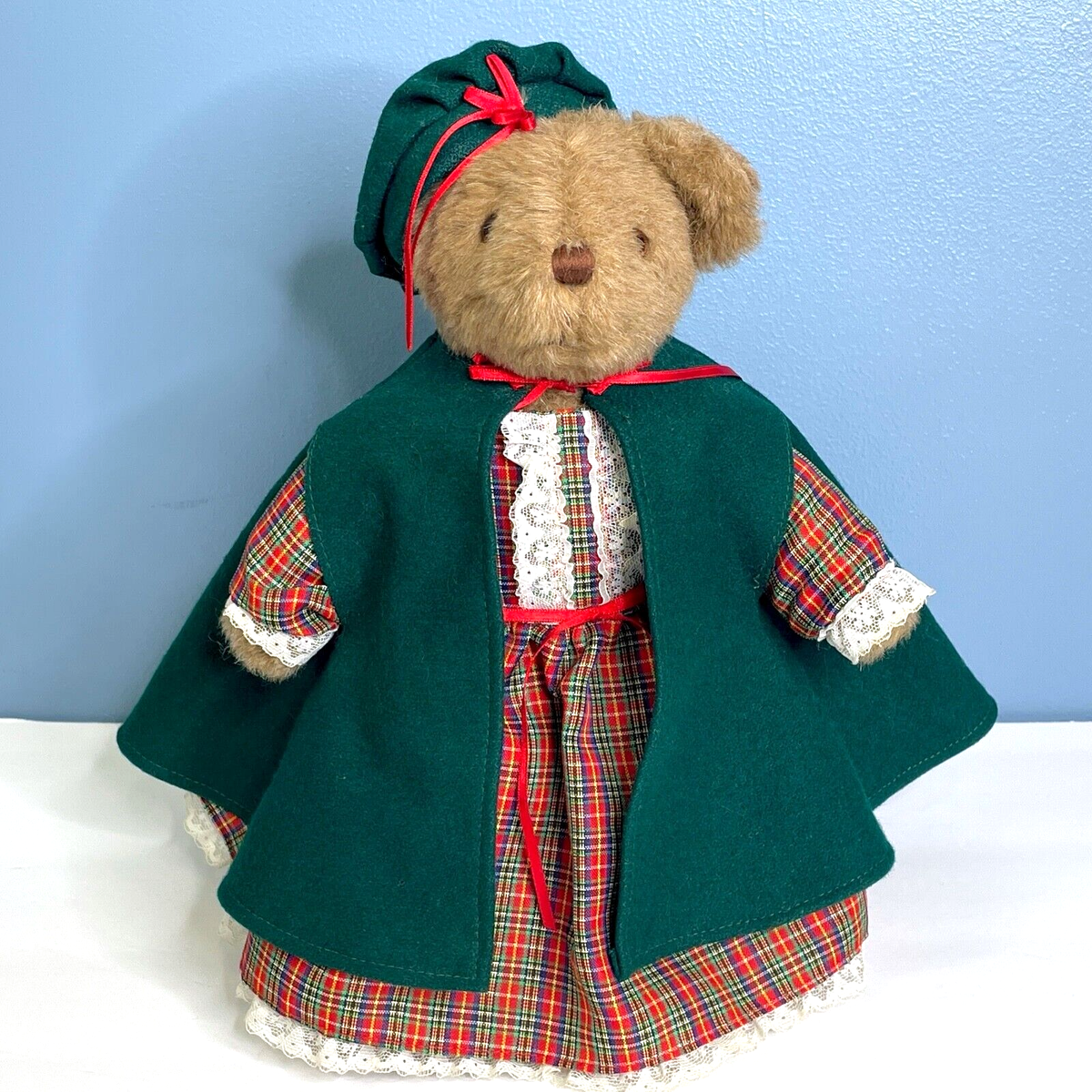 ぬいぐるみ vintage teddy bear with check dress RARE Vintage 1980s Heartline Teddy Bear Red Plaid Dress 12