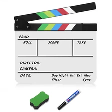 Directors Film Clapper Board Dry Erase Film Slate 10x12" Acrylic Color Stick