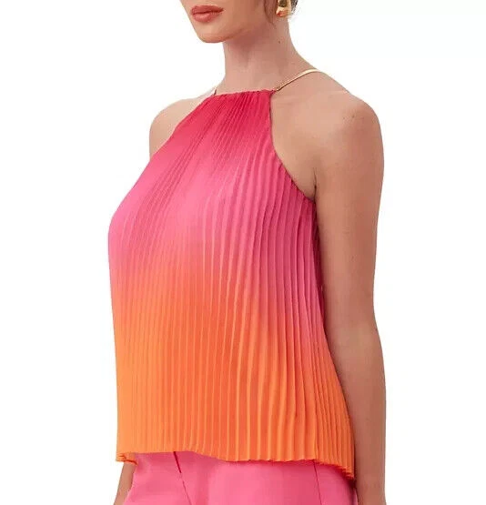 Nuevo con etiquetas - Top sin mangas de gasa plisado Trina Turk 'Nayarit', rosa/naranja - pequeño Foto 2 de 3