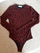 Ladies One Piece Red Black Glitter Lurex Bodysuit Long Sleeve Body Bodies M/L