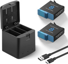 For GoPro HERO 8 7 6 5 Black Battery 2 Pack 1500mAh 3-Slot USB-C Charger Kit