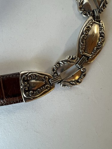 Vintage 1996 Brighton Concho Western brown croc leather silver sz L rodeo 90s - Picture 8 of 19