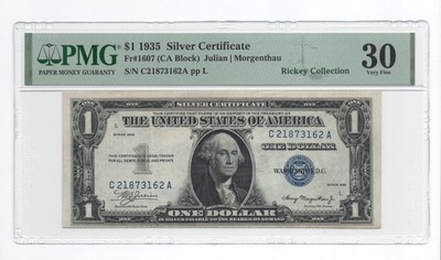 $1 1935 Plain - Double Date - Silver Certificate - fr.1607 - CA block - PMG 30