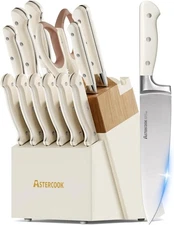 Knife Set Astercook, Kitchen Set with Block 14-Piece Full Tang German Stainless.
