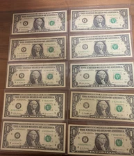 Lot of 10 circulated $1 One Dollar Bill Star Notes 2017 & 2013 (lot 2)