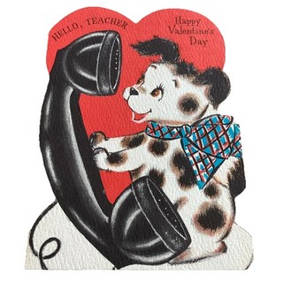 Biglietto di auguri San Valentino segno distintivo vintage per insegnare telefono cane Diecut