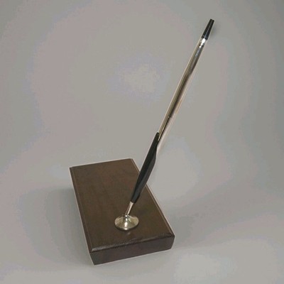VTG Cross Chrome Desk Pen With Wood Stand Black Ink Refill Medium Guest Sign In