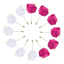 12 Pcs Groom Boutonnieres Rose Boutonnieres Pins White/Rose Red
