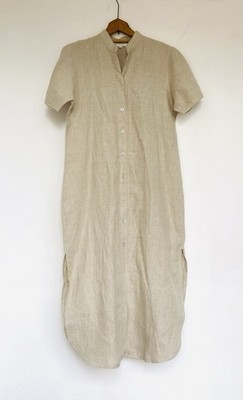 POSSE Beige 100% Linen Button Up Shirt Dress Short Sleeves Ladies Size M New