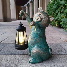JOYBEE Garden Statues Cat with Solar Lantern Outdoor Decor-Cat Solar Figurine...