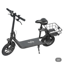Phantomgogo R1 Seated Electric Scooter 450W Black Folding Basket Front LED