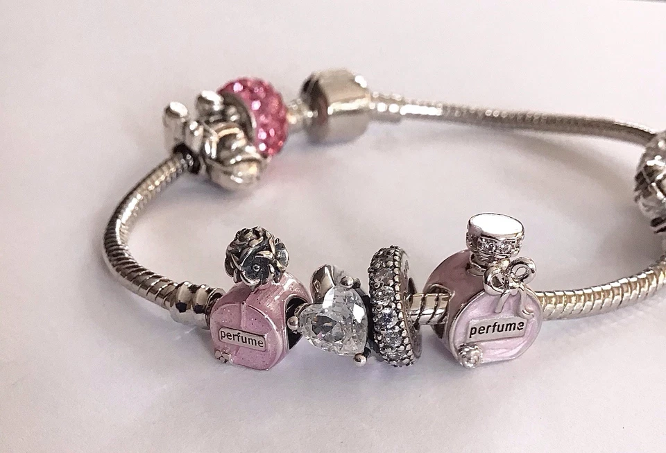 2 Charm Anhänger „Perfume“ + Acessoires 925 Silber beschichtet m. Armband 🎀 - Bild 4 von 4