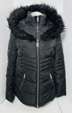 GUESS Hooded Puffer Jacket Faux Fur Trim Full Zip Size Small