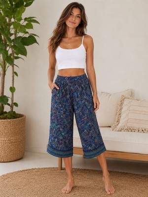 J. Jill Cropped Wide-Leg Pants   Women s XS   Blue Paisley Boho Print