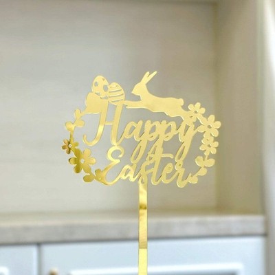 10-Piece Set of Elegant Easter Cake Toppers   Gold Acrylic ''Happy Easter'' Decora