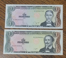 Vintage Banknote lot from Dominican Republic, 1 peso 1982 & 1984,