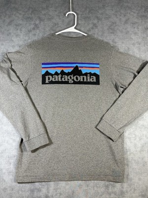 Patagonia Small Gray Long Sleeve Fitz Roy Logo Shirt Regular Fit Organic Cotton 