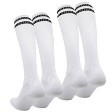 2 Pairs Soccer Knee High Socks for Men Women White Football White-m