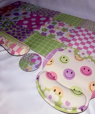 Retro Patterned Mouse Pad Set with Wrist Rest, Desk Mat, Coaster, Non-Slip Mat