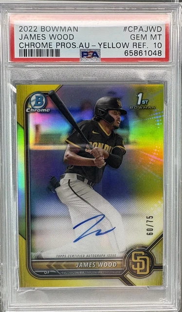 2022 Bowman Chrome James Wood Auto 1st Yellow Refractor /75  PSA 10 GEM 💎