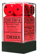 Chessex 12 die set Opaque Red with Black New dice d6 16mm CHX25614 block