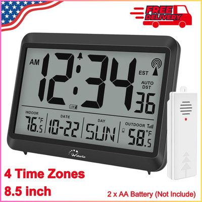 WallarGe Atomic Clock with Indoor Outdoor Temperature, Self-Setting Wall Clock