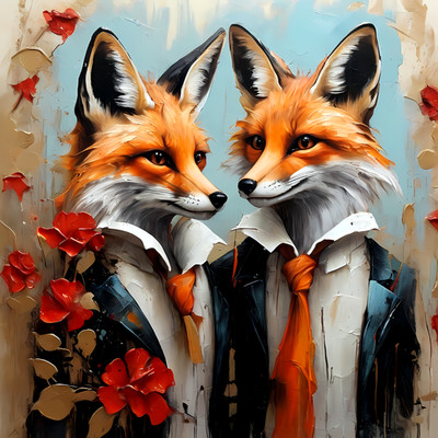 Dark Academia Fox Art Print, Impressionist Animal AI Wall Art, Digital Download