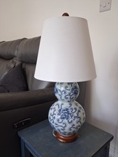 RALPH LAUREN Set Of 2 Table Lamps With Lamp Shades Pair Blue Porcelain Gold Wood