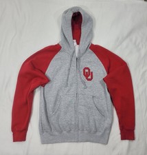 Majestic Oklahoma Sooners OU Full Zip Hoodie Mens M Gray Red Embroidered Logo