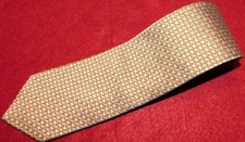 BROOKS BROTHERS MADE IN U.S.A. BEIGE/LIGHT BLUE SQUARES MOTIF TIE - DESIGNER TIE