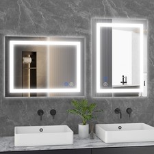 Anti-Fog LED Lighted Mirror for Bathroom Make Up,Dimmable,Wall Mounted Rectangle