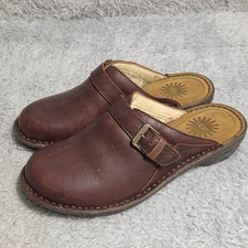 UGG Leather Clogs Brown Shearling Lined Buckle Mules Womens 6 Excellent