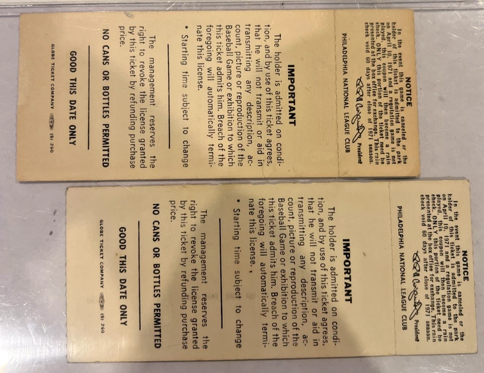 2x - Game 1 Philadelphia Veterans Stadium 1971 Phillies Opening Day Tickets 4/18 - Image 2 of 2