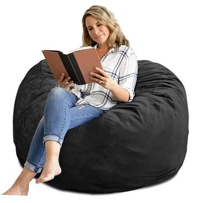 Bean Bag Chair 4Ft, Memory Foam Filled, Removable Velvet Cover, 4 feet Black