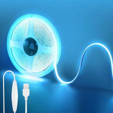 5V USB COB LED Strip Lights with Dimmable Switch,6.56Ft/2M,Ice Blue,320Leds/M,8M