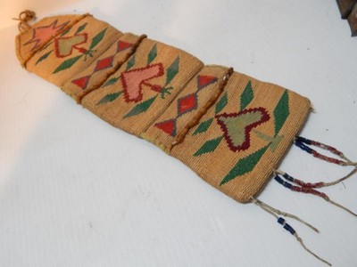 RARE FIND ANTIQUE c1890-1915 NEZ PERCE' PLATEAU INDIAN CORNHUSK WALL POUCH