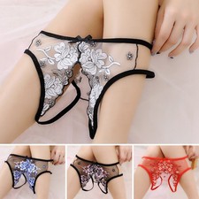 Women Lace Panties Crotchless Underwear Thongs Lingerie G-string Floral Briefs
