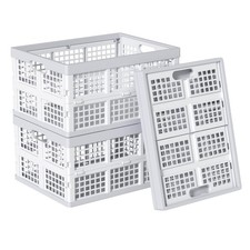 3 PCS 30 L Plastic Folding Storage Crate Collapsible Stackable Box Space