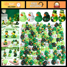 Jerify 96 Pcs St. Patrick's Day Rubber Ducks 6 Styles Shamrock Ducks for Bath Po