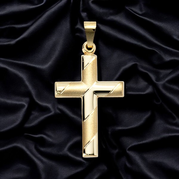 AnhäNger Kreuz 333 Gold Gelbgold Teil Matt Diamantiert KreuzanhäNger Goldkreuz-image