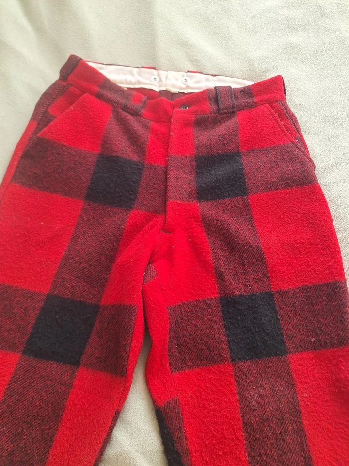 Vintage Wool Buffalo Plaid Hunting Pants Mens 34 36 Serval Zipper Lumberjack - Image 3 of 4