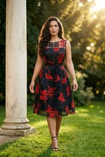 Phase Eight classic black/red floral Dress UK16 – Wedding/ Party/ Evening/Formal