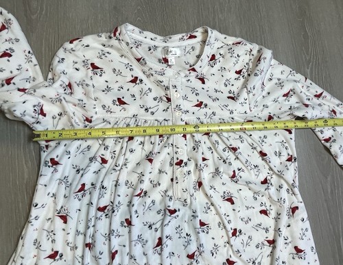 Aria Red Cardinals Velour Fleece Pjs Long Night Gown Soft Knit Large W/Pockets - Picture 7 of 11