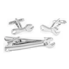Wrench Cufflinks & Tie Bar Clip with Presentation Gift Box and Polishing Cloth