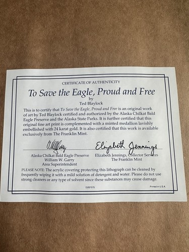 “Save The Eagle, Proud And Free” Signed Print/ Ted Blaylock With Gold Seal COA - Picture 7 of 7